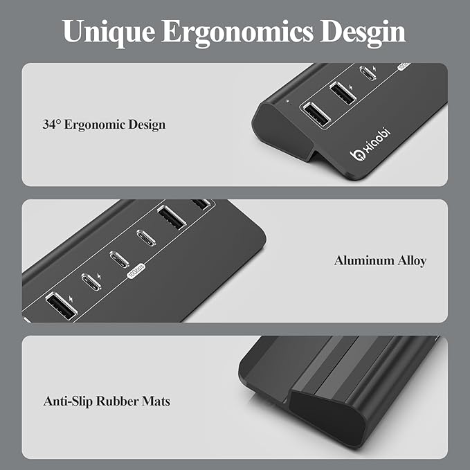 USB C Hub,USB Hub Powered with 5V 3A Power Adapter, 10Gbps USB Splitter with 4 USB-A and 3 USB-C Ports, 7-Port Type C Multiport Adapter for MacBook Air/Pro, iPhone 16/15, Laptop and More(Black)