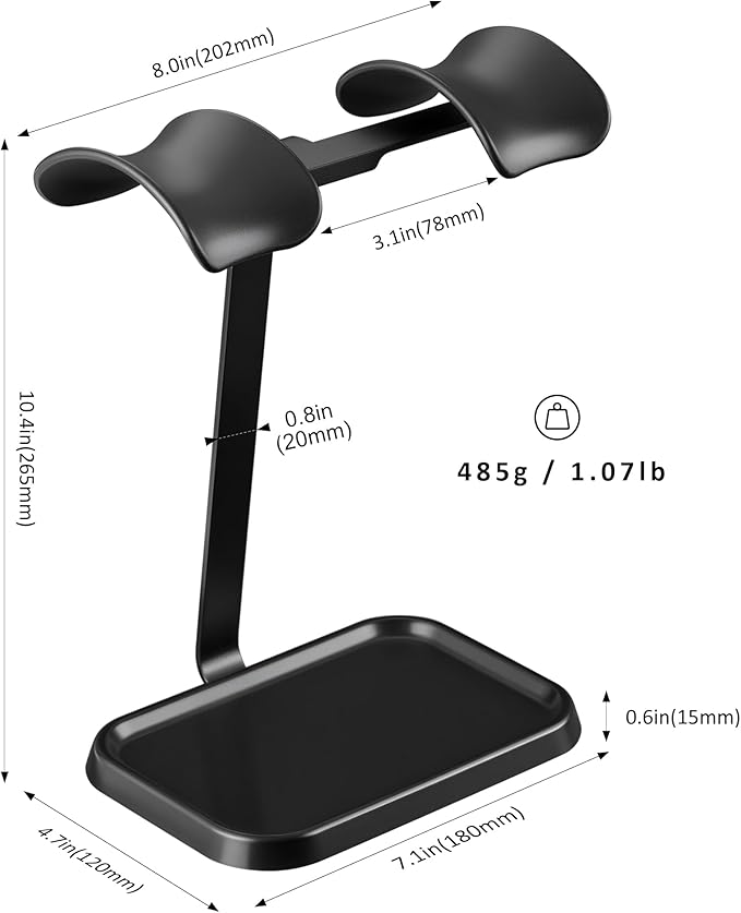 Dual Headphone Stand, Double Balanced Headset Stand with Storage Tray, Heavy Base Gaming Headset Holder for Desk (Black)