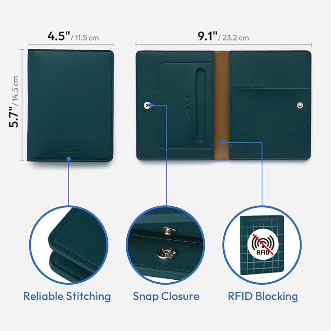 carrotez Family Travel Document Organizer – Premium RFID Blocking Leather Passport Holder & Wallet for 2 Passports, Cards, Boarding Passes & Travel Essentials – Dark Green