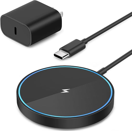 Magnetic Wireless Charger Mag Safe Charging Pad Compatible with iPhone 17/17 Pro Max/iPhone Air/16/15/15 Plus/14/13/12 Series, 2025 Upgraded Fast Mag-Safe LED Charger with 20W Type-C Adapter (Black)