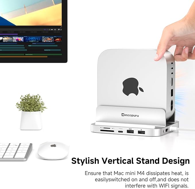 Minisopuru MINI218B MAX Mac mini M4 Dock with 4K@60 HDMI, 8TB M.2 NVMe SSD Enclosure,10Gbps USB C/A Mac mini M4 Hub, TF& SD, 2X USB A 2.0, Audio, Aluminum Vertical Stand for Mac mini M4/M4 Pro 2024