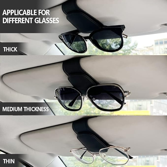 2Pcs Sunglass Holder for Car, Magnetic Leather Eyeglass Hanger Clip for Car Sun Visor, Sunglasses Holder and Ticket Card Clip for Car Visor Accessories