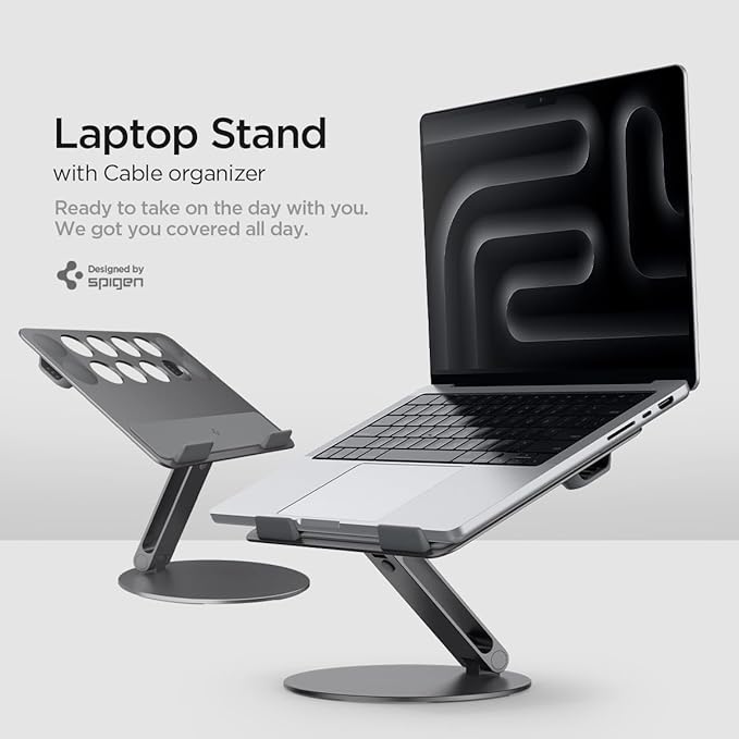 Spigen Adjustable Laptop Desk Stand with Cable Management Organizer Portable Compatible with Mac, Dell, HP, Lenovo and More - Space Gray (LD206C)