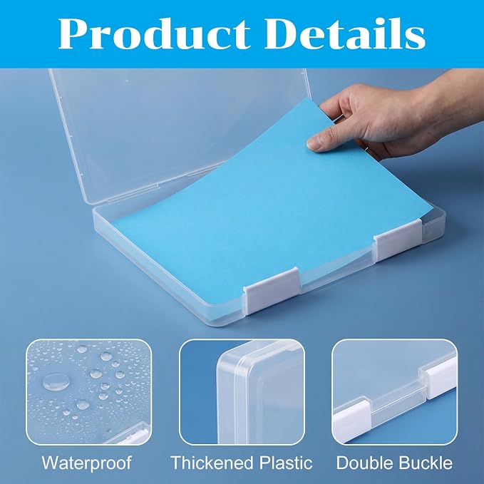 6Pcs A4 Plastic Paper Organizer Box, Clear A4 File Portable Project Case for 8.5"x11" Letter Paper, Plastic Scrapbook Paper Organizer Containers with Buckle for Craft Document Storage(3 Large&3 Small)