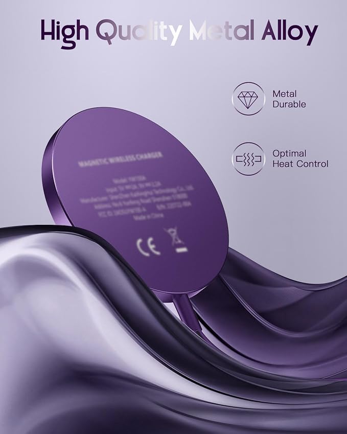 for Mag-Safe Charger, Magnetic Wireless Charger Made for iPhone 17/17 Pro/17 Pro Max/Air/16/15/14/13/12 Series, Mag Safe Charging Pad for AirPods Pro 3 2 (Purple)