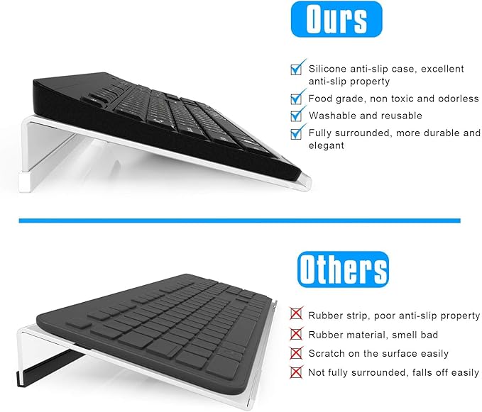 Richboom Clear Acrylic Tilted Computer Keyboard Holder for Easy Ergonomic Typing, Upgraded Version, Keyboard Stand with Silicone Anti-Slip Case for Office Desk, Home, School, Clear