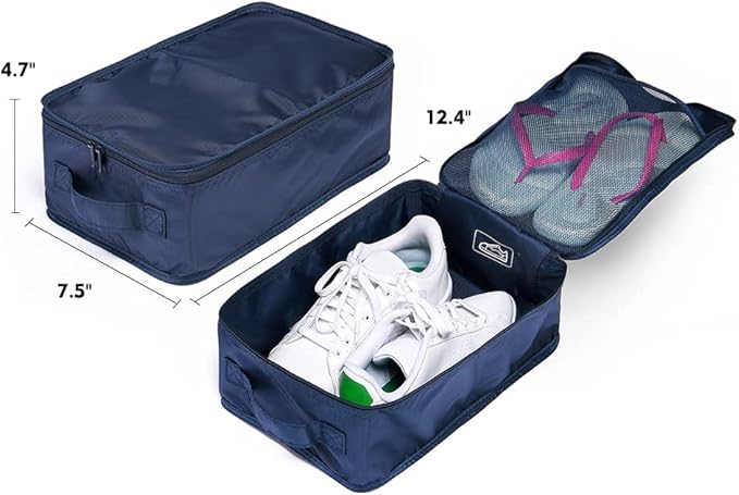 Travel Shoe Bags, Foldable Waterproof Shoe Pouches Organizer-Double Layer (6 Navy Shoe Bags)