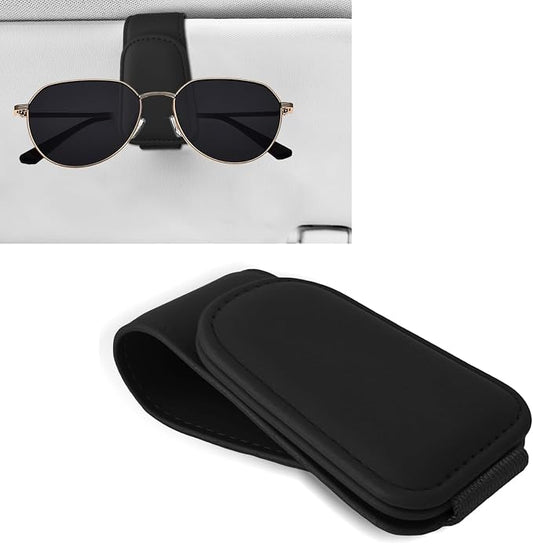 Sunglass Holder for Car, Car Sunglass Holder, Magnetic Leather Sunglasses Holder and Ticket Card Clip, Auto Multi-Functional Sun Visor Eyeglass Holders for SUV Pickup Truck (Black)