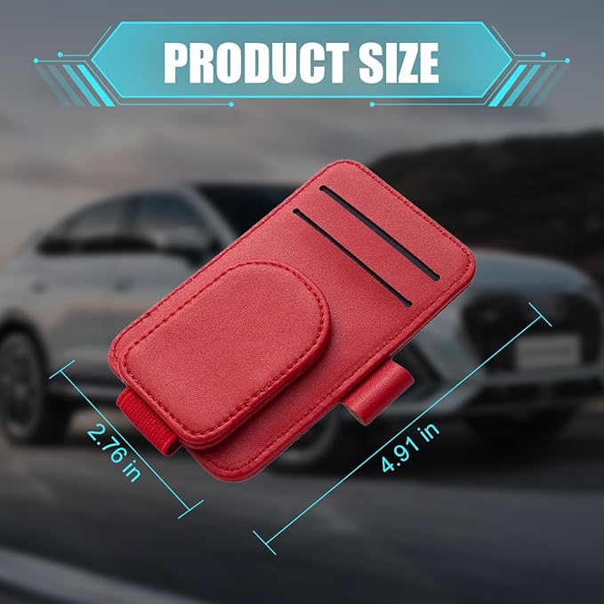 Car Sun Visor Organizer, Magnetic Leather Auto Sunglass Card Pen Pocket Holder for Registration & Drving License, Vehicle Interior Glasses Clip Accessories, Universal for SUV Sedan Truck (Red)