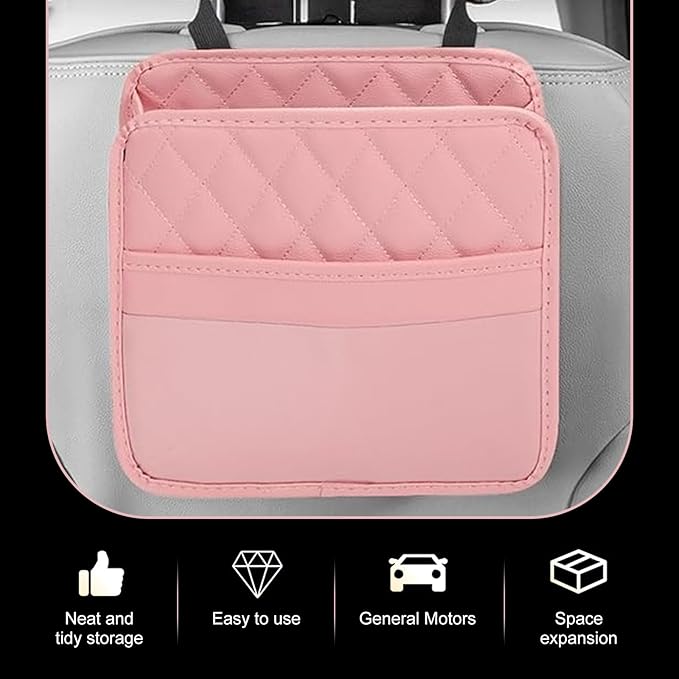 Car Seat Back Organizer, Multipurpose Car Organizer Hanging, Waterproof PU Leather Auto Backseat Storage Bag, Travel Essentials Accessories, Universal for Vehicles, Sedan, SUV (Pink)