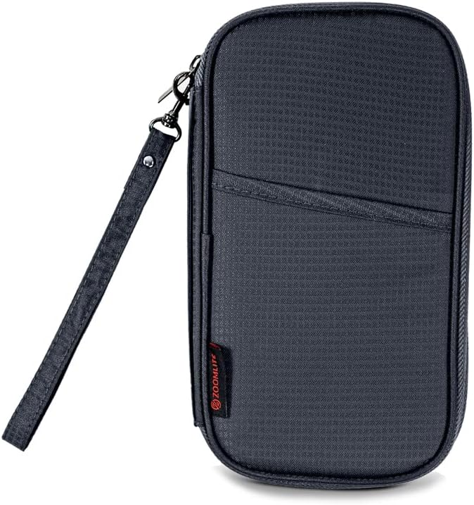 Zoom Lite Premium Travel Document Organizer, Travel Wallet Passport Holder Family 4 with RFID Protection and Removable Wristlet - Fits Cards, Money for Women and Men Passports Bag– Black