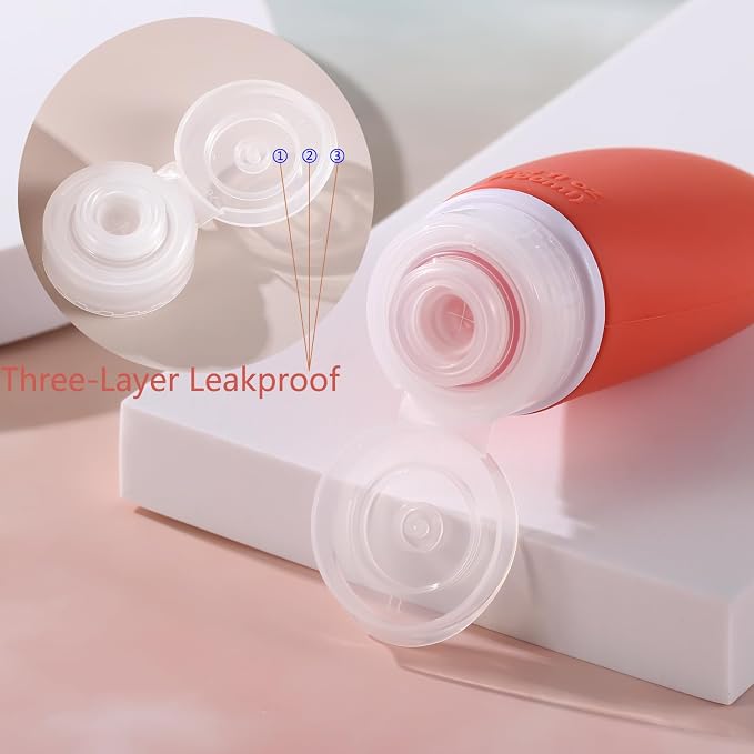 LIYUABU Leak Proof Silicone Travel Bottles,4 Pack 3.4oz Liquid Squeezable Refillable Portable Accessories/Cosmetic Containers,BPA Free,Travel Size Bottles for Toiletries Shampoo Conditioner Lotion