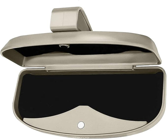 MOSISO Car Visor Sunglasses Case, Universal Automotive ABS Eyeglasses Holder Protective Box Clip Eyewear Hard Shell Storage Organizer with Magnetic Closure and Double Card Clamp, Beige