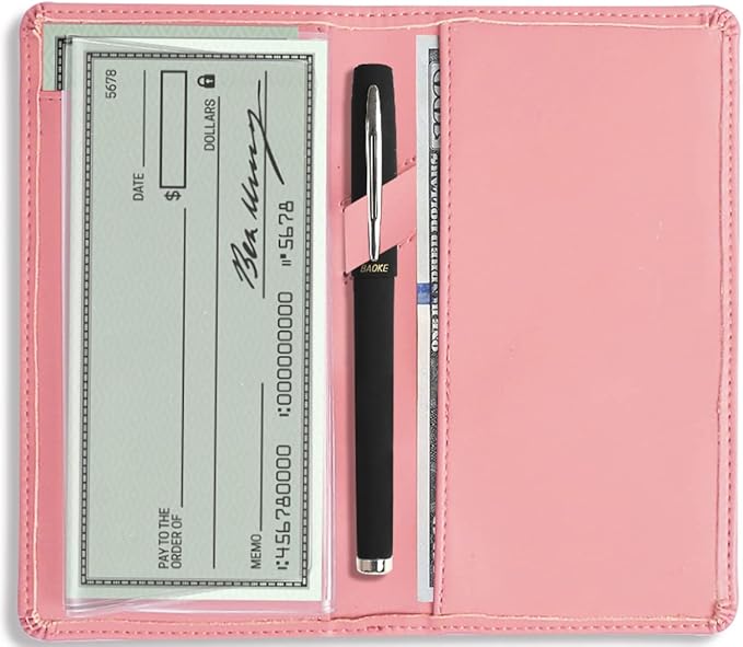 Sanlykate Leather Checkbook Cover for Men and Women, Check Book Case Card Holder with Free Divider, Standard Register Duplicate Checks with pen inserts