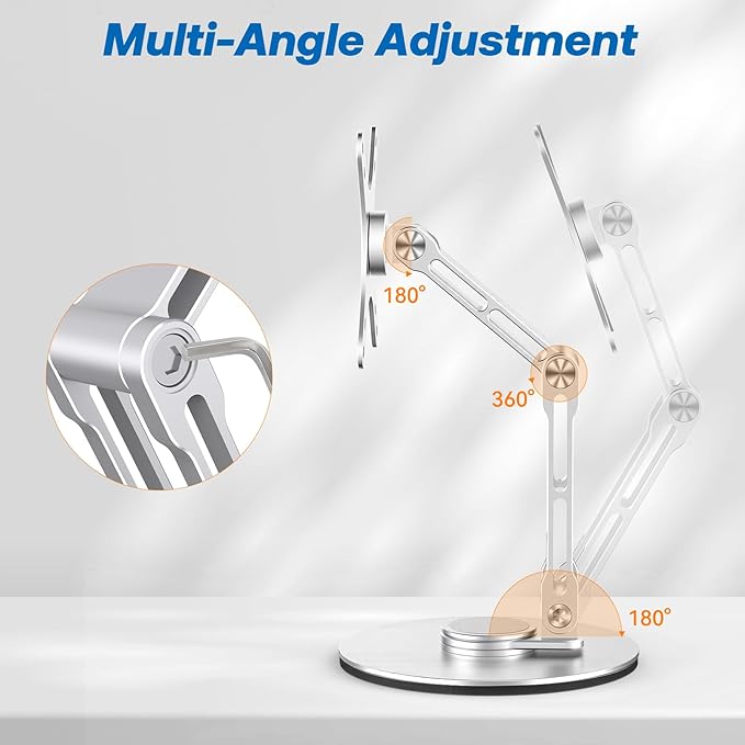 Swivel and Tilt Stand for Echo Show 15 (Gen 1, Gen 2), Portable Monitor Stand, Adjustable Angle and Height with 360° Rotation Bases, Switching Between Landscape and Portrait Screens (Silver)