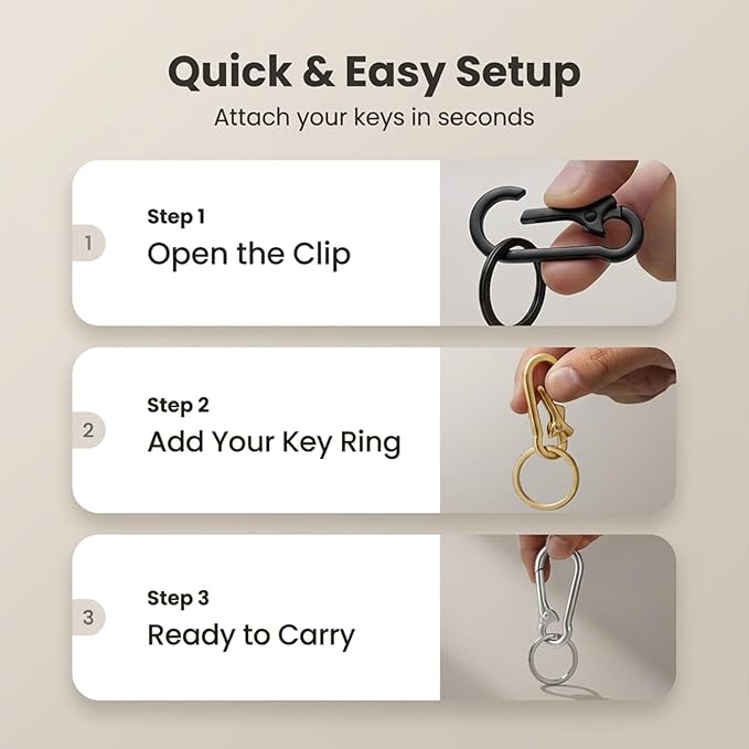 OXIHOUSE&CO- Metal Carabiner Keychain Set, Minimalist Key Ring Clip for Car Keys, Purse, Backpack, Durable for Women Men