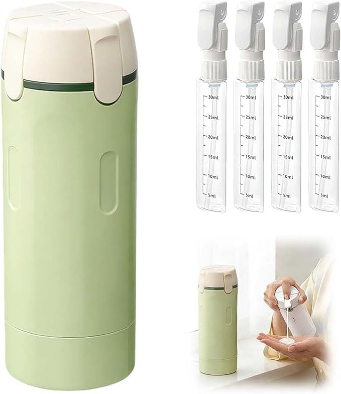4 in 1 Travel Dispenser Bottle Leakproof Refillable Travel Bottles for Toiletries Portable Travel Size Containers for Shampoo Lotion Cosmetics Travel Essentials for Women Men (Green)