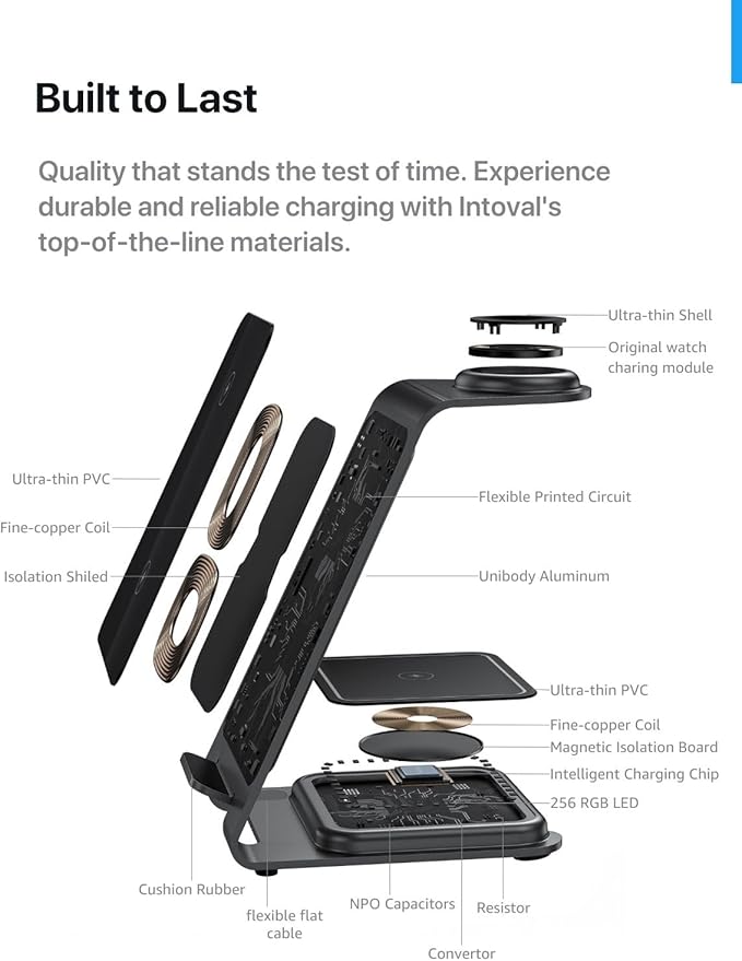 Intoval Aluminum 3 in 1 Wireless Charging Station for iPhone 17 16 15 14 13 12 11 Pro Max XR, Wireless Charger for Apple Watch 11 10 9 8 7 Ultra SE 3 2, Phone Charger for AirPods 4 Pro 2 3 (Blue)