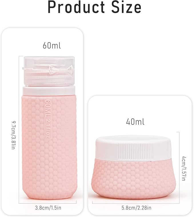 2 oz Travel Bottle Silicone Small Liquid Travel Containers 2 Pack Leak Proof TSA Approved Bottles On The Go Size Traveling Kit for Toiletries Shampoo Body Wash Skincare Lotion Women - Leather Pink