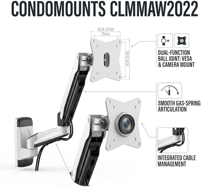 CondoMounts CLMMMAW2022 Pillar Mount | No Drill-Strap on | Height Adjustable |18lbs | up 32 inch TV & Monitor | White | Perfect for Posts in Patio Gazebo | Any Size Pole Larger Then 3 inch