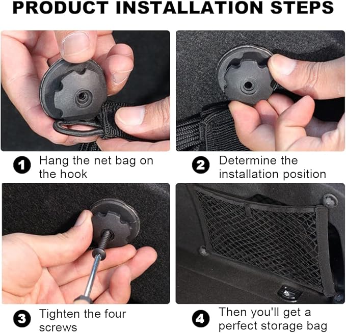 2pcs Cargo Net, Pocket Storage Mesh Net, Elastic Automotive Cargo Nets Storage Pouch with 8 Mounting Screw and Builtin Hooks, for Car Trunk Boats Net (18x9.8 inches)