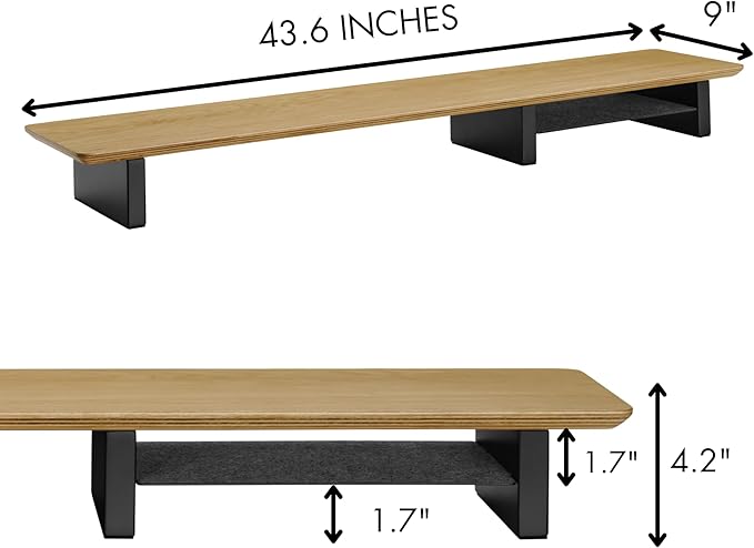 White Oak Wood Desk Shelf for Top of Desk 44 Inch Length Wood Monitor Riser with Middle Shelf