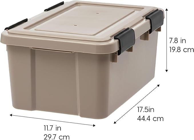 IRIS USA 6-Pack WeatherPro Gasket Box, 19 Quart Weather Resistant Storage Bins with Latching Lids, Heavy Duty Organizing Containers for Closet, Bathroom, and Office - Tan