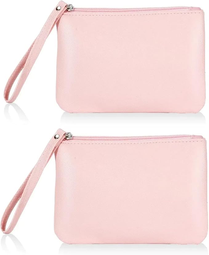 2 Pack Small Zipper Pouch Mini Makeup Bag for Purse Lipstick Cosmetic Travel Make Up Organizer for Women Essentials, Car Change Coin Holder 4.5 x 6.5 Clutch Stadium Approved Wristlet, Pink
