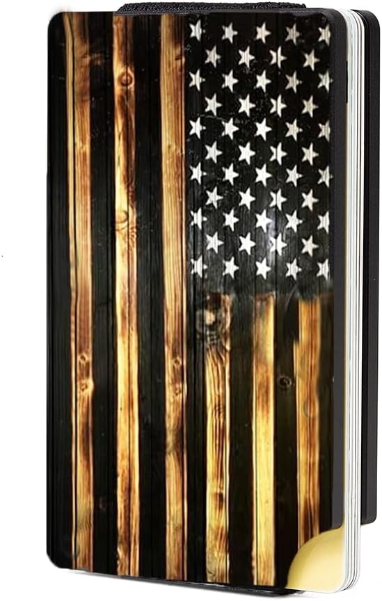 Slim Wallet for Men,RFID Blocking Minimalist Metal Wallet, Money Clip/Cash Holder, Front Pocket Aluminum Credit Card Holder, Ideal Gift for Men,Wood-American USA Flag