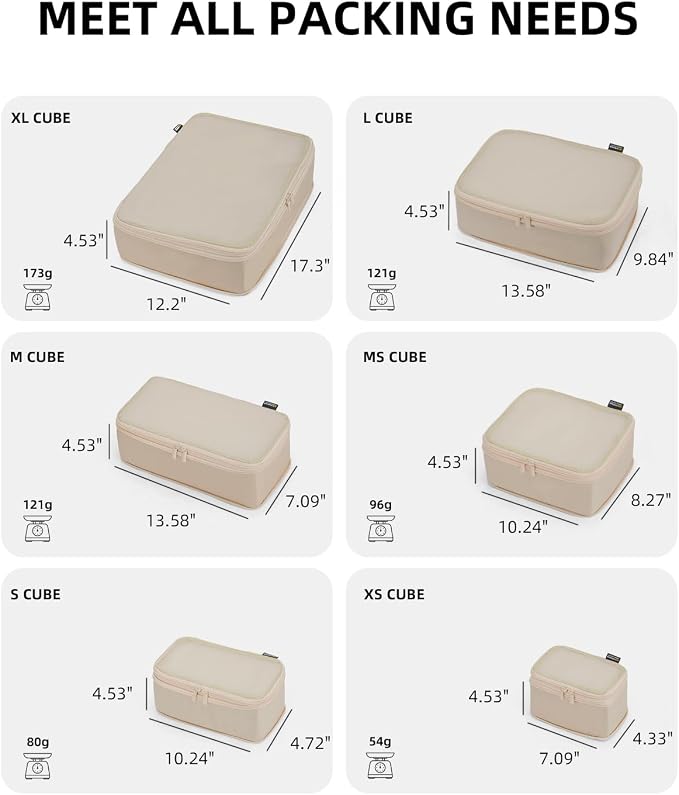 Compression Packing Cubes for Travel, 6-Piece Set (Large/Medium/Small), Double-Zip Luggage Organizers for Suitcase & Carry-On, Clothes Storage Bags (Classic Khaki, 6 Pack)