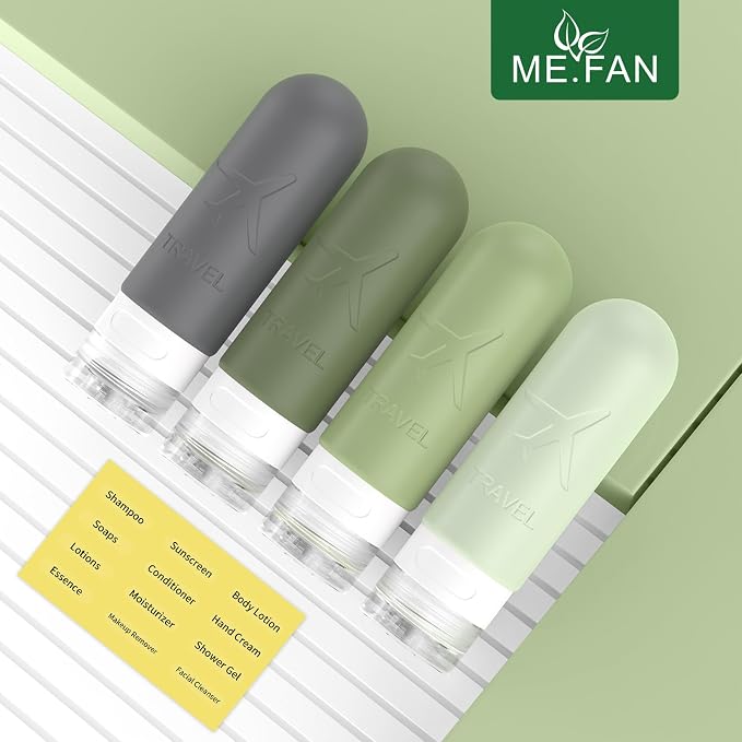 ME.FAN Travel Bottles for Toiletries,3oz Silicone Travel Size Containers, TSA Approved Squeezable Portable Split Bottle, Travel Accessories for Conditioner Shampoo Lotion - 4 Pack Desert Sage