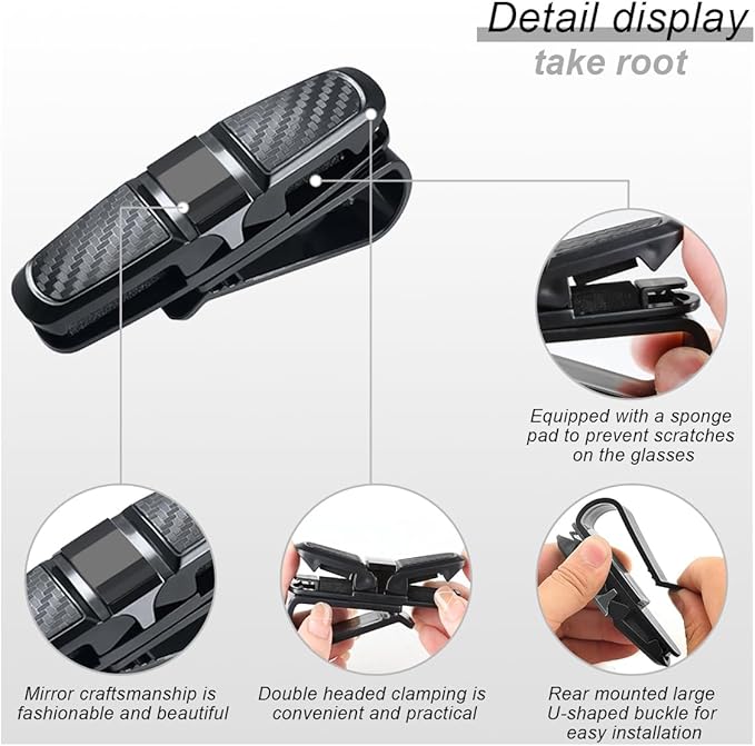2PCS Glasses Holders for Car Sun Visor, Glasses Clip Organizer, Sunglasses Eyeglasses Mount with Ticket Card, Car Sun Visor Double-Ends Clip, 180 Degree Rotational Car Glasses Holder
