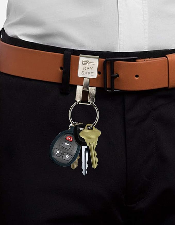 Lucky Line Key Safe Belt Key Ring Holder Slip-On, 2” Wide Belt- Heavy Duty Belt Key Clip, Key Chain, 5 Pack (476005), Silver