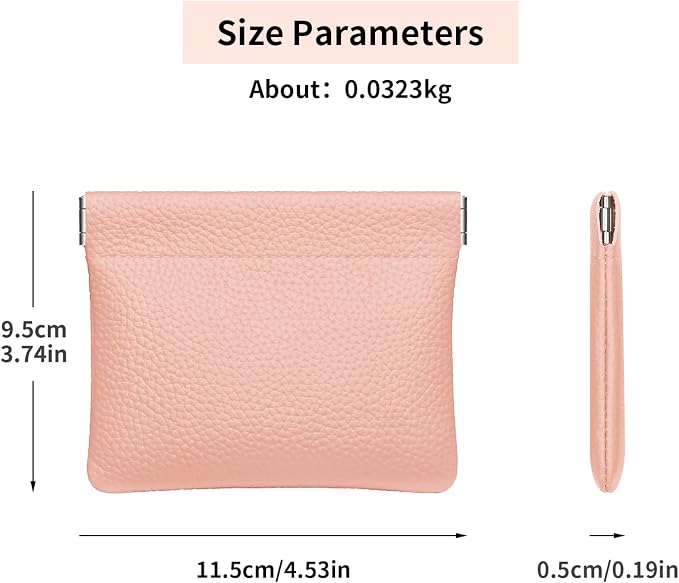 Genuine Leather Squeeze Coin Purse Pouch Change Holder For Men & Women Mini Change Purse Pouch for Pocket, Small Pouch Credit Card Key Headset Lipstick Holder (Pink)