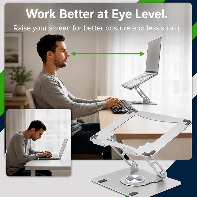 Uncaged Ergonomics Swivel Laptop Stand for Desk, Adjustable Computer iPad Stand for Desk w/ 360 Rotation, Portable Laptop Holder for Home Office Ergonomic Supplies (Graphite Gray)