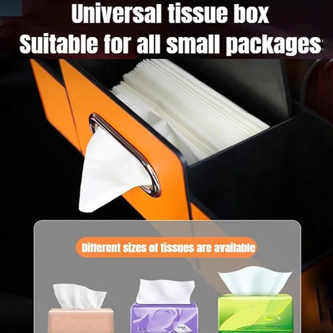 Car Organizer and Storage Box Back Seat, Car Organizer and Storage Box, 3-in-1 Car Seat Back Storage Box, with 2 Cup Holders, Tissue Box and Hooks, Smart Over-Seat CarOrganizer (1, Orange)