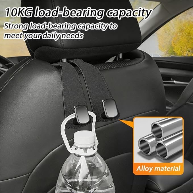 Car Purse Hook for Headrest, 2-in-1 Design with Phone Holder, Heavy Duty Metal Vehicle Storage Organizer, Universal Handbag Holder, Black Leather Seat Hangers for Grocery Bags, Clothes (Gray)
