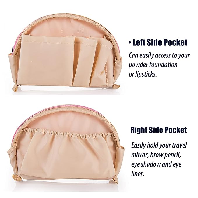 Hekyip Half Moon Cosmetic Beauty Bag for Purse Travel Handy Makeup Pouch for Women Ladies (PINK)