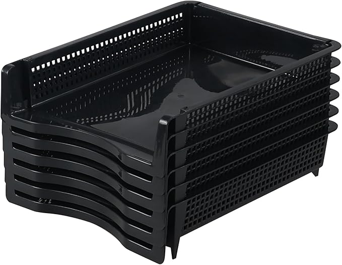6 Pack Stackable Letter Trays, Plastic File Organizer Tray, Desktop Document File Paper Organizer, Black