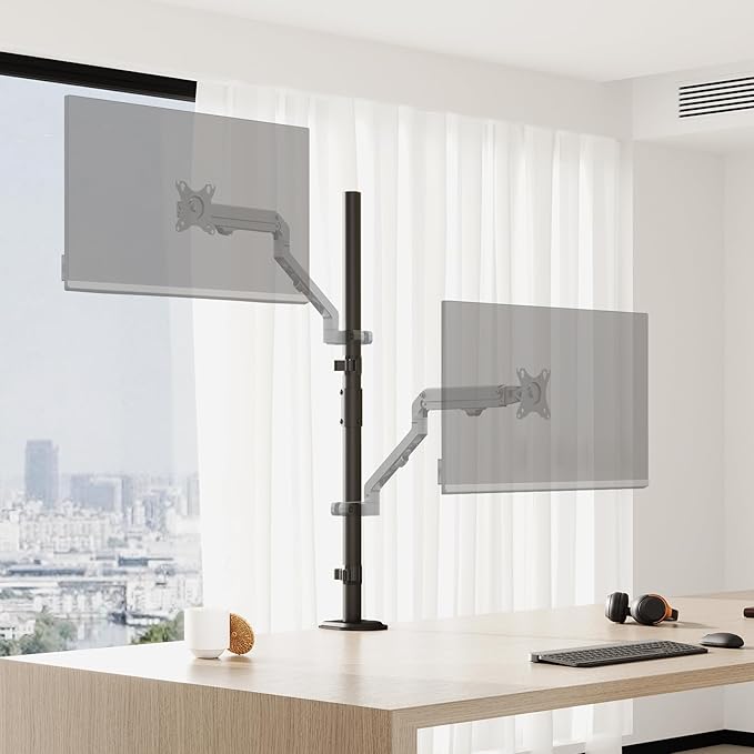Steel Extra Tall 2-Section Monitor Stand Pole - 31.6 inches Sturdy Center Pole Only for Monitor Arm Mounts, Adjustable Height, Compatible with C-Clamp & Grommet Bases,Black