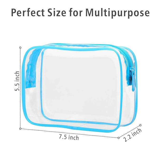 PACKISM Clear Makeup Bag - Waterproof TSA Approved Toiletry Bag Quart Size Bag, Clear Makeup Bags with Zipper, Carry on Airport Airline Compliant Pouch, 3 Pack, Blue