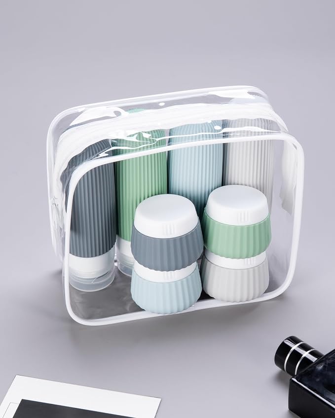 Mrsdry Travel Bottles for Toiletries 8 Pack, Tsa Approved Travel Size Toiletries 3 oz, Travel Containers for Toiletries, with Clear Bag, Leak Proof Silicone Squeezable Travel Essentials Creams Jars