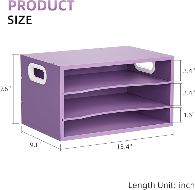 Marbrasse 3 Tier Wood Desk Organizer, Paper Letter Tray Organizer for Desk，Wooden Desktop File Organizer with Handle and Paper Sorter Mail Holder for Office School & Home Supplies Organization-Purple