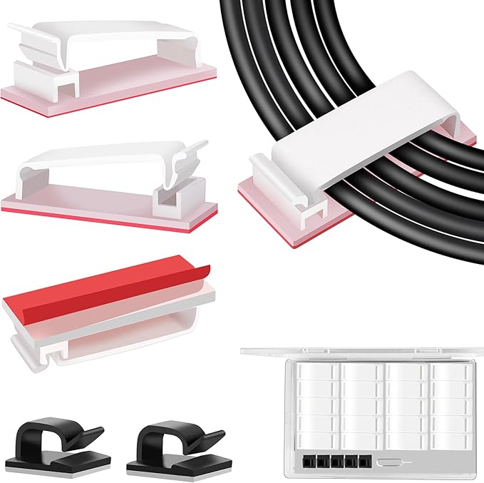 Under Desk Cable Management Clips, Wire Organizer Clips for PC Network Cable Mamagement, Large Adhesive Cable Clips Wire Holders (Computer, TV, Ethernet, Electric Wires), White, 20 PCS