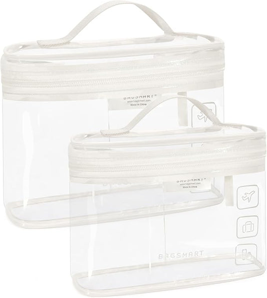 BAGSMART TSA Approved Toiletry Bag, 2 Pack Clear Makeup Cosmetic Bag Organizer, Quart Size Travel Bag for Toiletries, Carry-on Travel Accessories Essentials, White-2pcs