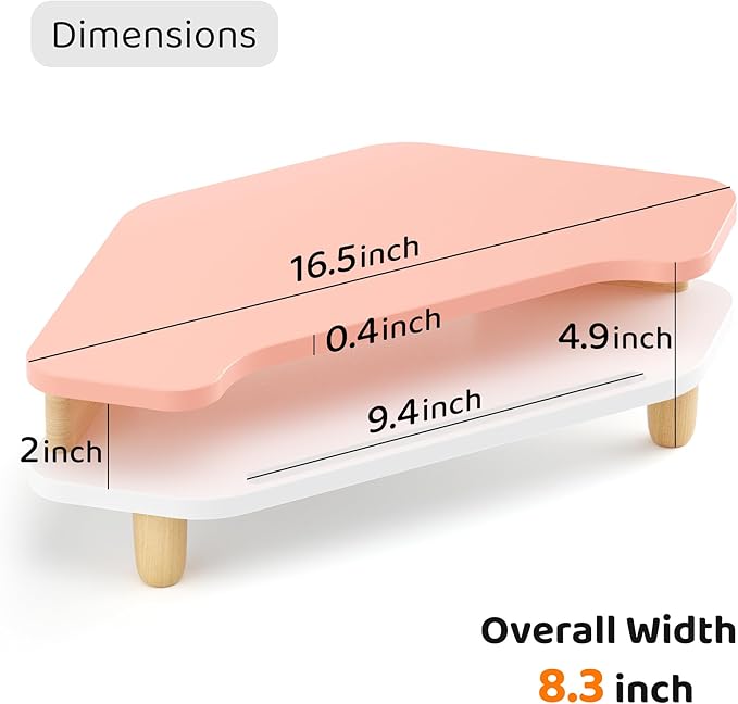 AFOOYO Monitor Stand Riser,2 Tier Corner Wood Sturdy 16.5In Computer Stand, Multi-Purpose Desktop Storage Stand for Laptop,PC,iMac,Printer,Computer,Pink