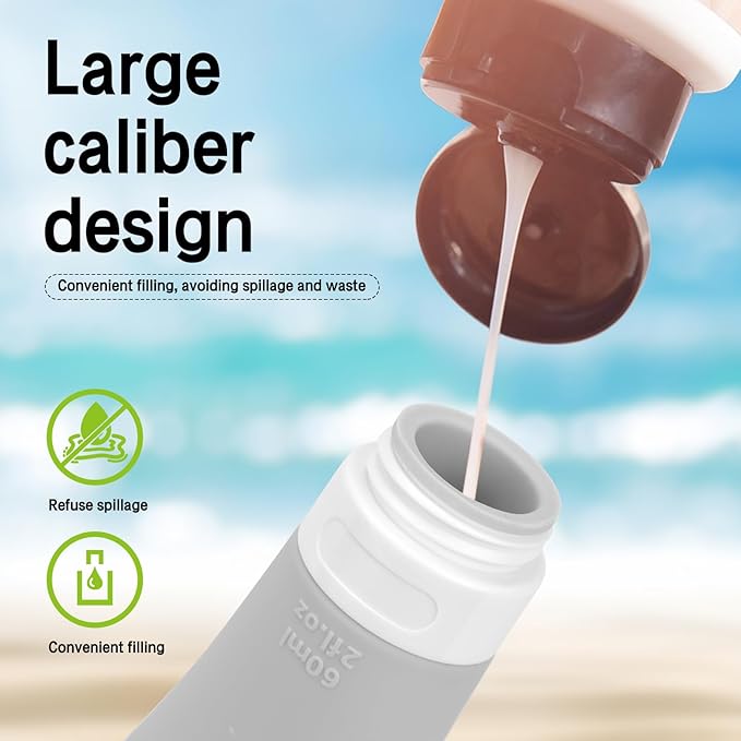travel bottle set for dispensing toiletries (with label), leak-proof silicone (BPA-free) squeezable refillable liquid travel accessories for cosmetics, shampoo and lotion soap (3PCS) (2 oz)