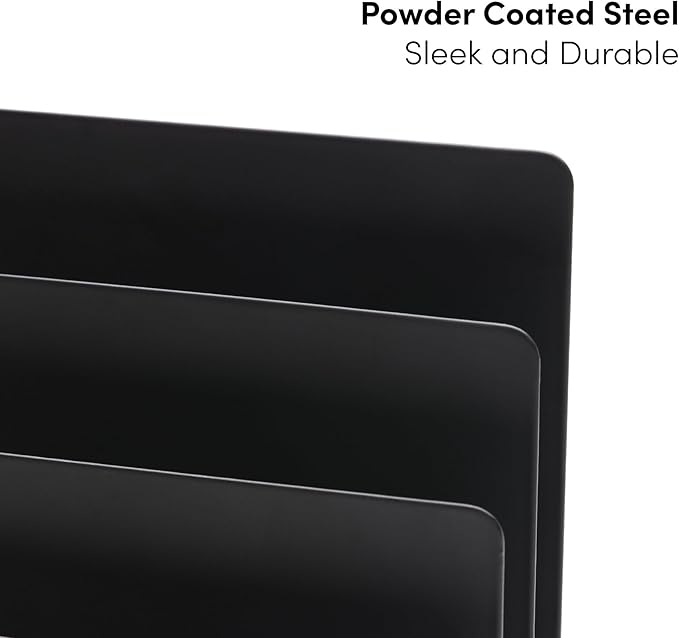 xympo Desktop Mail Organizer – 3-Slot Black Metal Letter Holder and Bill Sorter for Office and Home