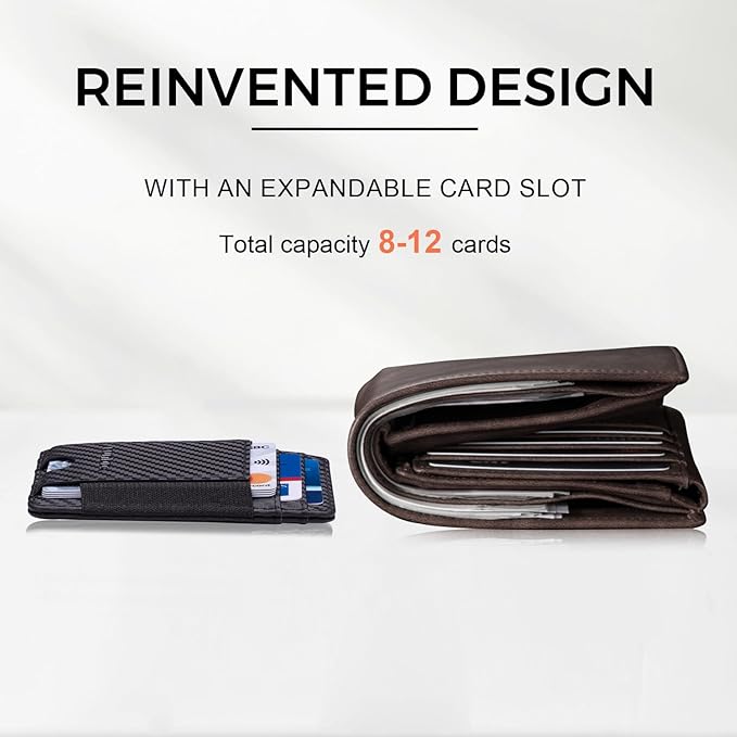 RUNBOX Slim Minimalist Wallet 8-12 Cards Front Pocket RFID Blocking Leather Small Thin Card Holder Wallets for Men and Women Gifts for Him