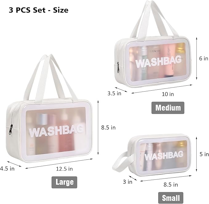 Travel Toiletry Bag for Women and Men, Matte Translucent Shower Bag with Handy Handle, Makeup Cosmetic Organizer Bag for Travel Toiletries Accessories (White)
